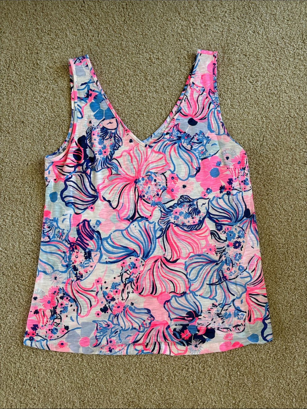 Lilly Pulitzer Pink and Blue Floral V-Neck Tank